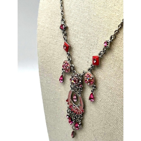 Boho Chic Pink Crystal Chandelier Necklace.   B39 - Picture 2 of 6